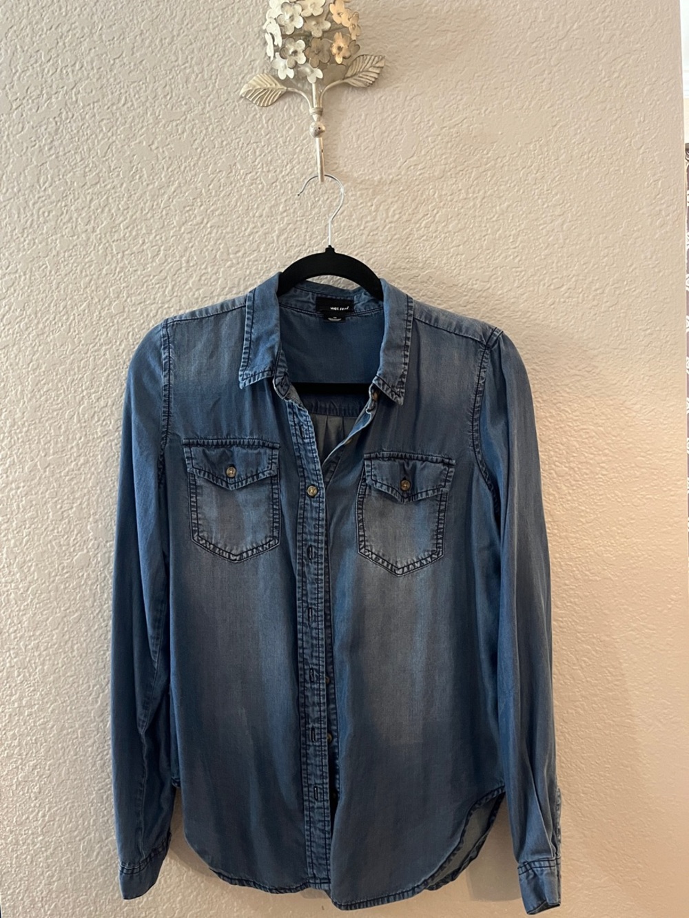 Wet Seal Denim Button-Down Shirt - Blue